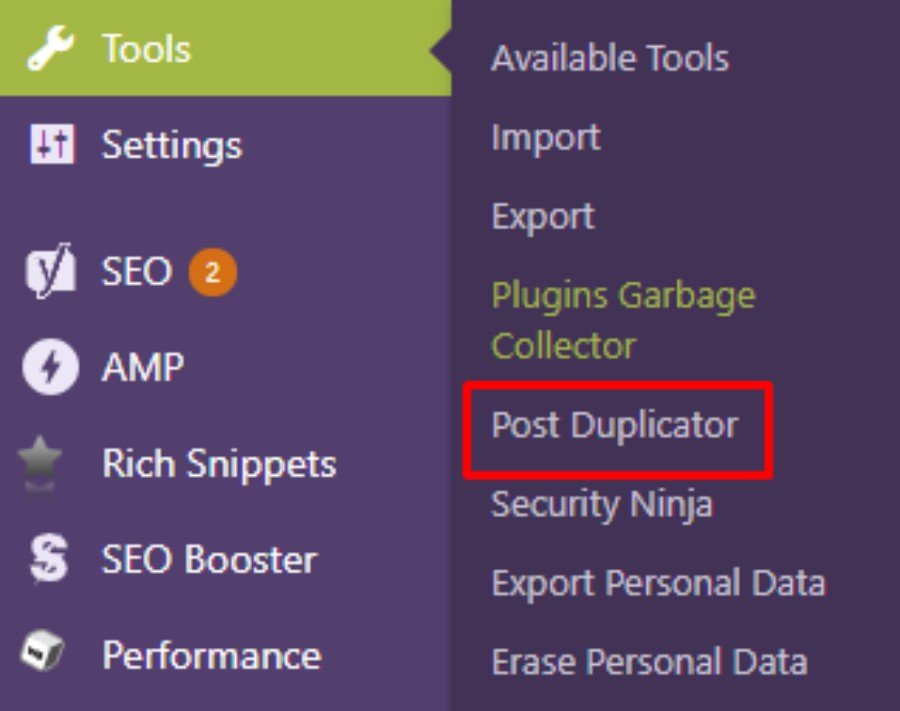 Accessing Post Duplicator Settings