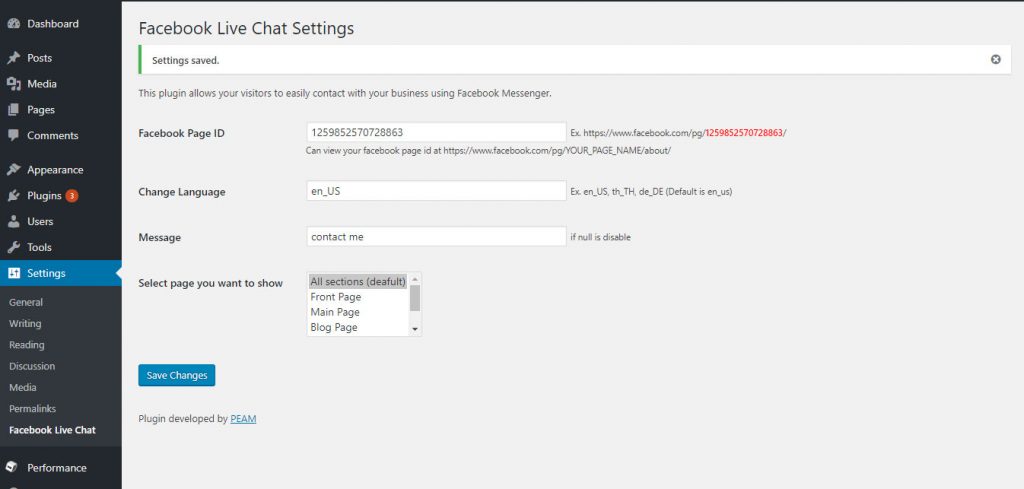 Facebook Messenger Live Chat Settings