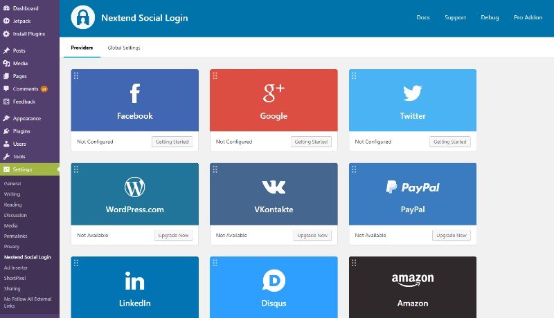 Nextend Social Login dashboard