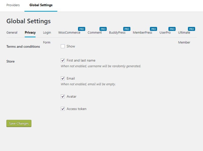 Nextend Social Login privacy
