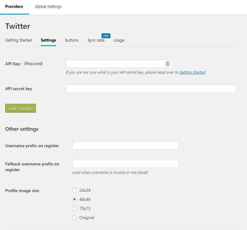 Nextend Social Login twitter settings