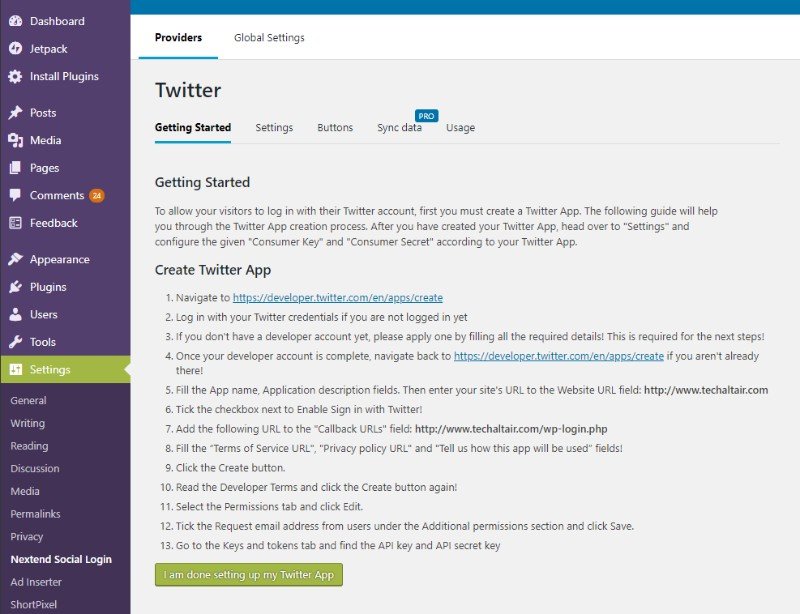 Nextend social login twitter
