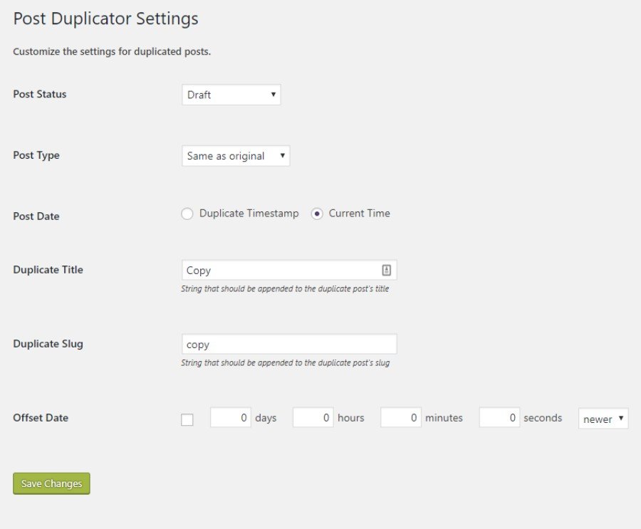 Post Duplicator Settings