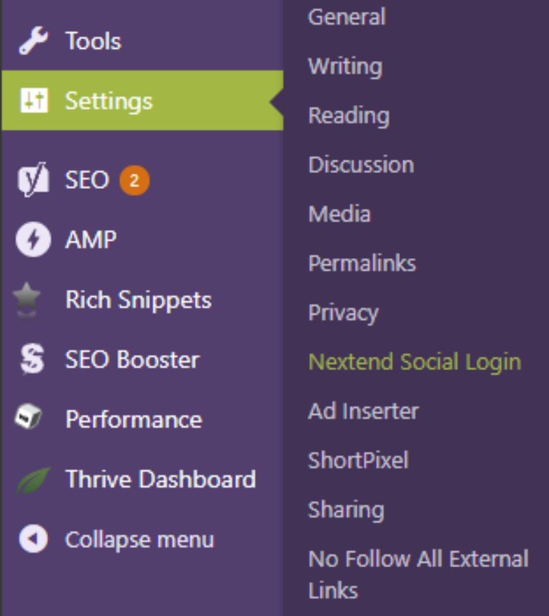 Settings Nextend social login