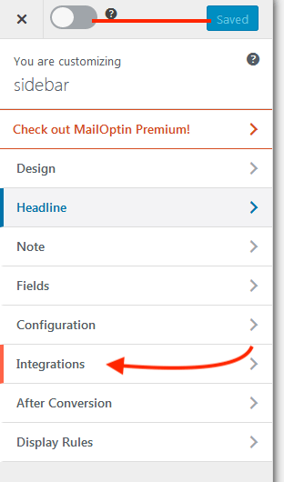 configure mailoptin - sidebar