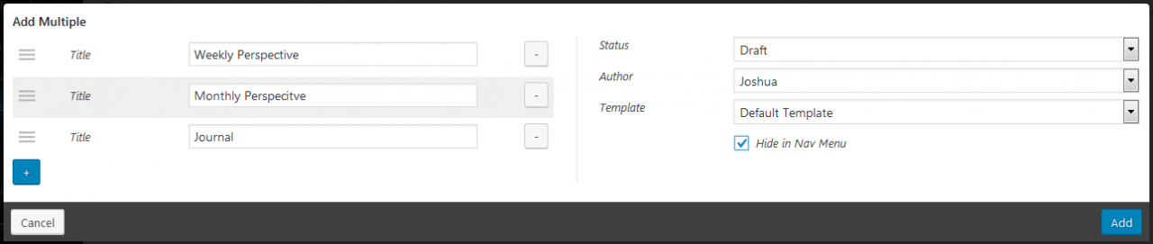 Nested page - Add multiple