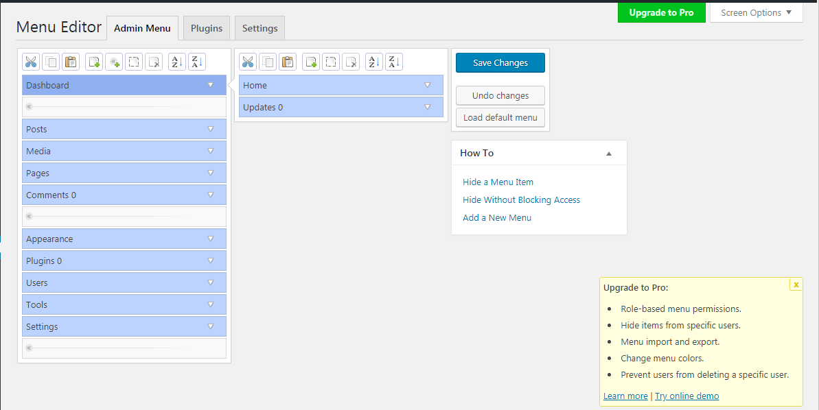 Admin Menu Editor plugin menu