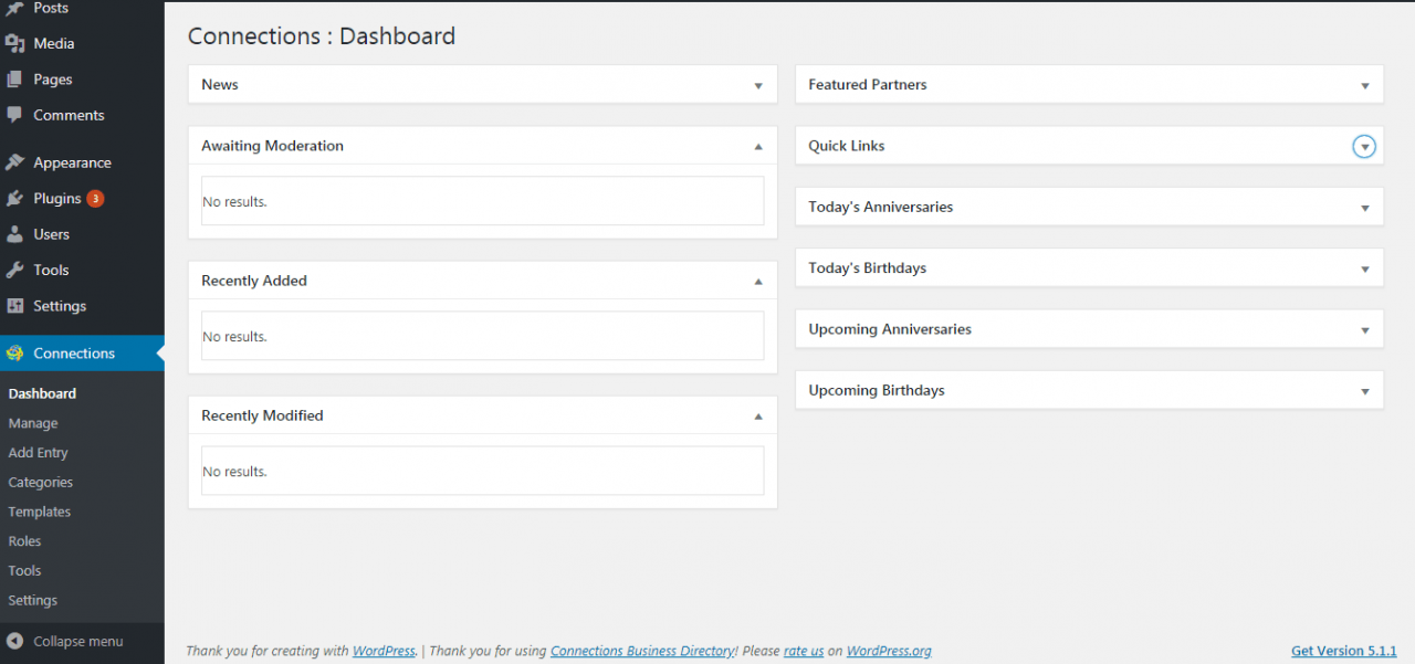 Connections Business Directory plugin dashboard