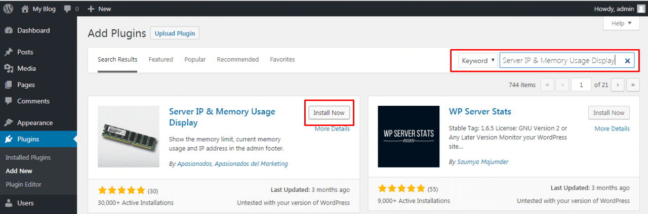 Install Server IP and Memory Usage Display plugin