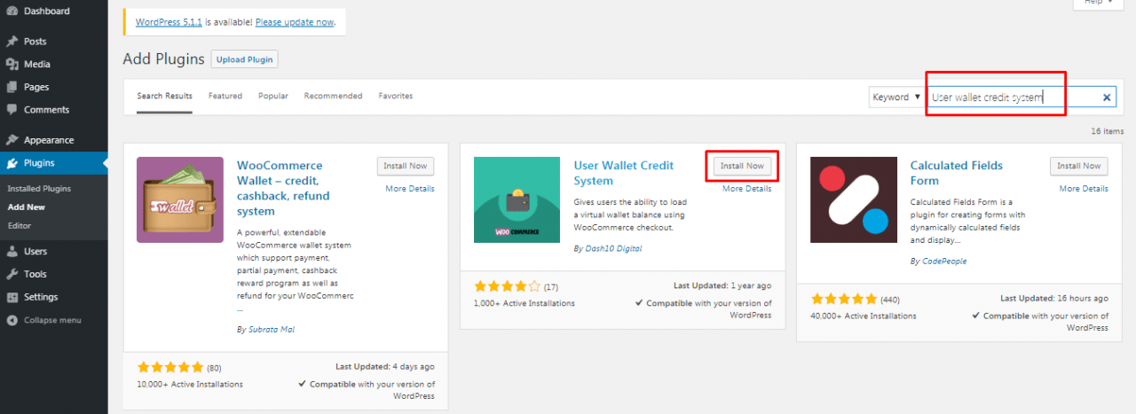 Install and activate User Wallet Credit System plugin