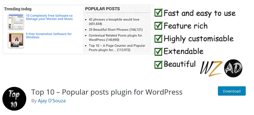 Top 10 – Popular Posts Plugin for WordPress