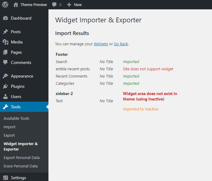 Troubleshoot widget import