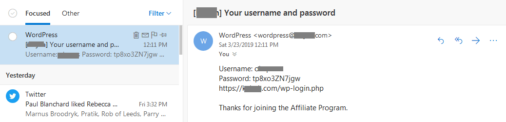 affiliate area registration email