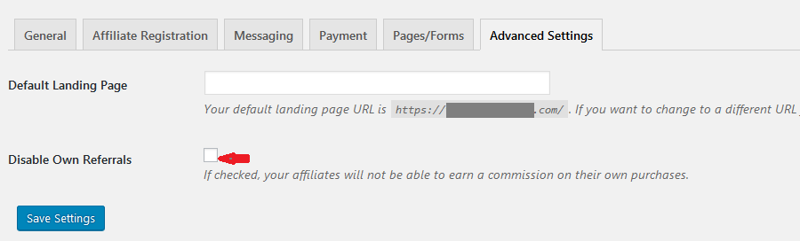 affiliates manager settings advanced