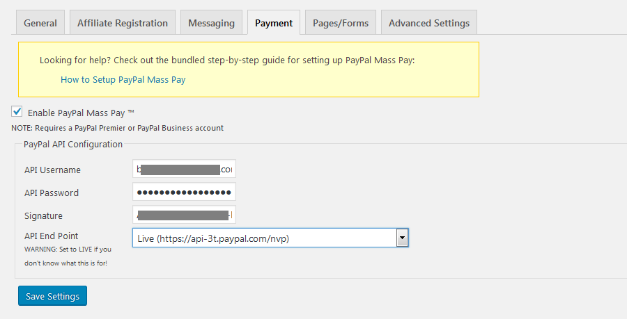 affiliates manager settings payment