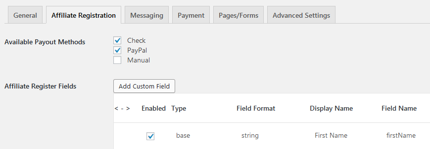 affiliates manager settings registration