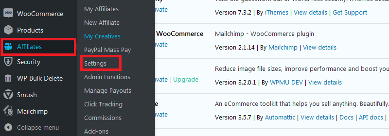 affiliates manager settings