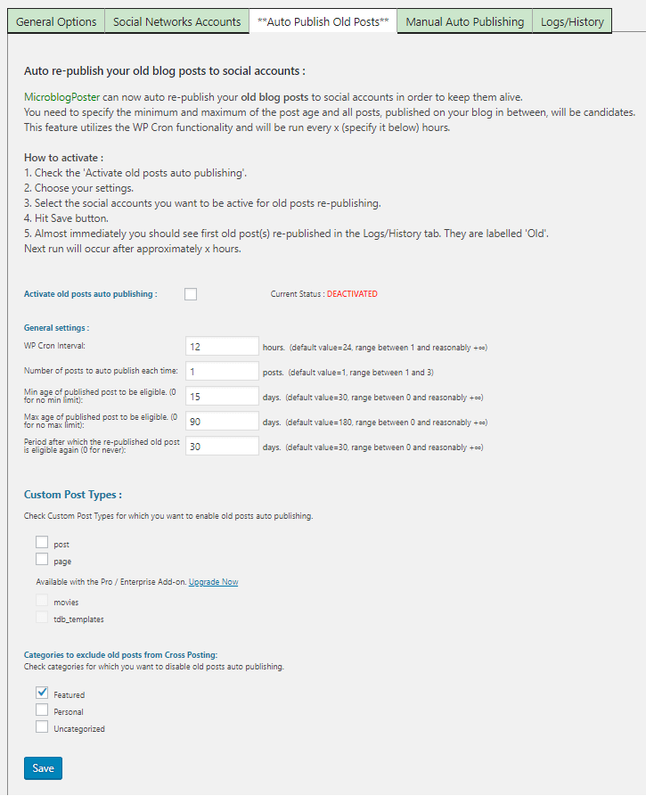 auto publish old posts settings