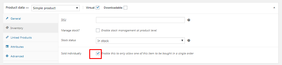 check Sold Individually option