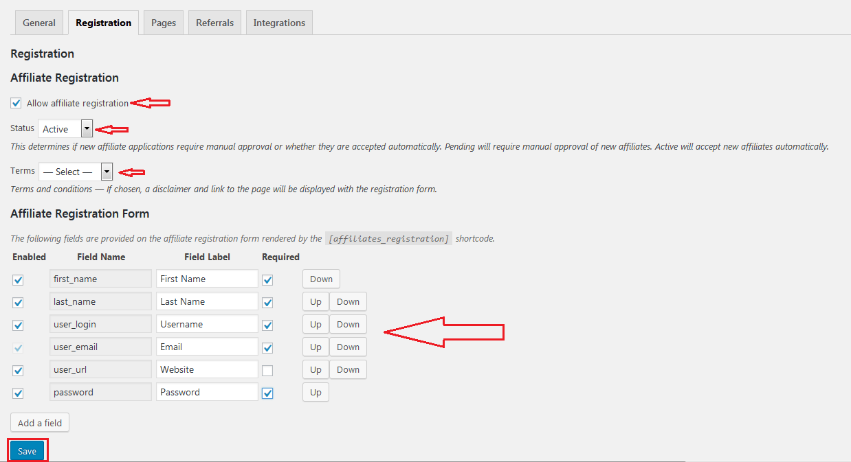 enable affiliate registration
