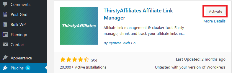 install and activate ThirstyAffliates plugin