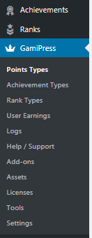 new menus for Achievements and Ranks in your WordPress dashboard