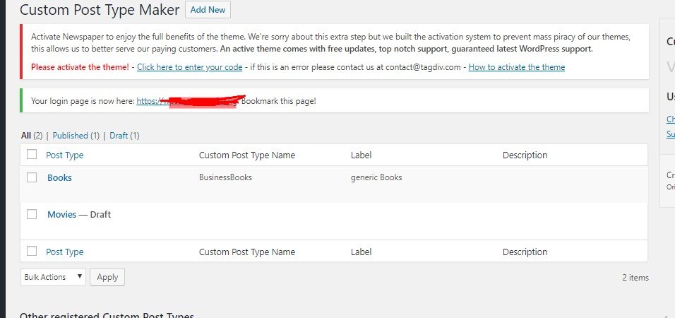 overview of created custom post type