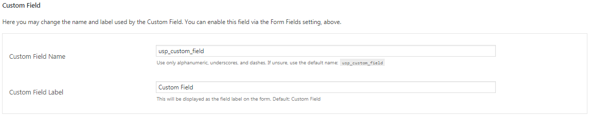 set the custom field name and label