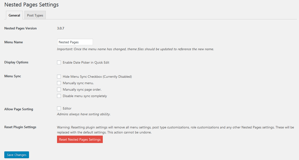 nested pages -settings inside