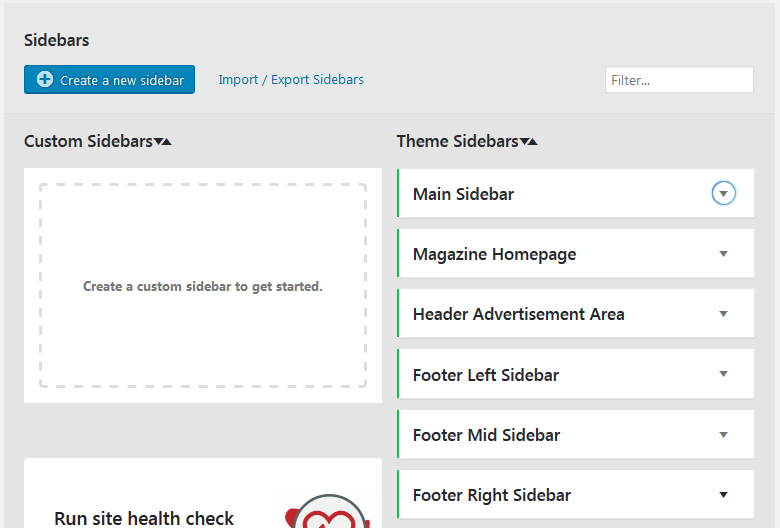 sidebars dashboard