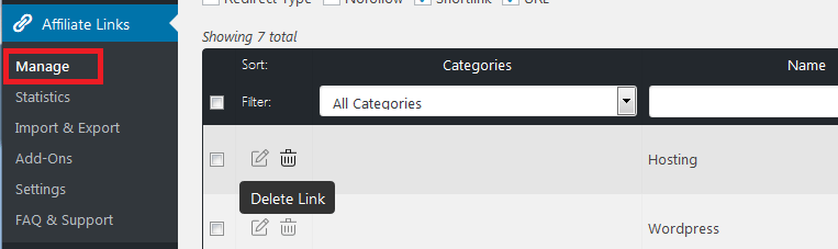 view and manage imported affiliate links