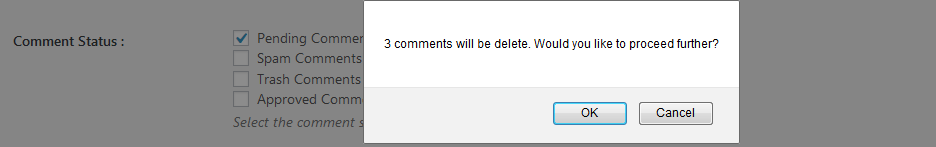 wp bulk delete comments dialogue