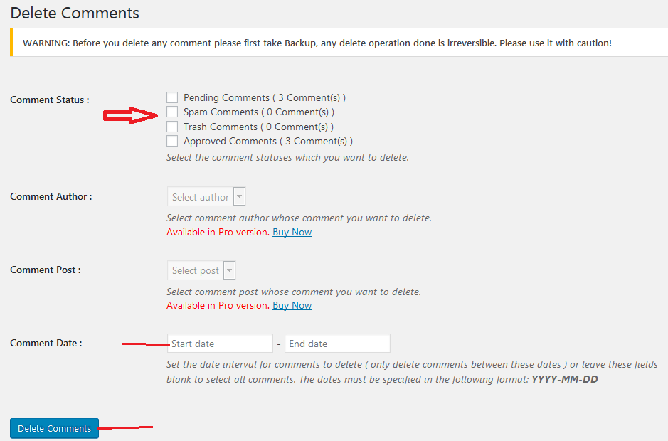 wp bulk delete comments