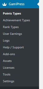 menu of the GamiPress plugin
