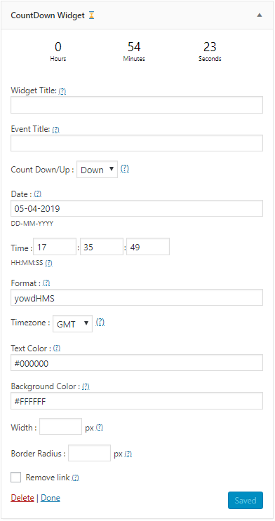 Countdown Widget WordPress countdown timer plugin setting page