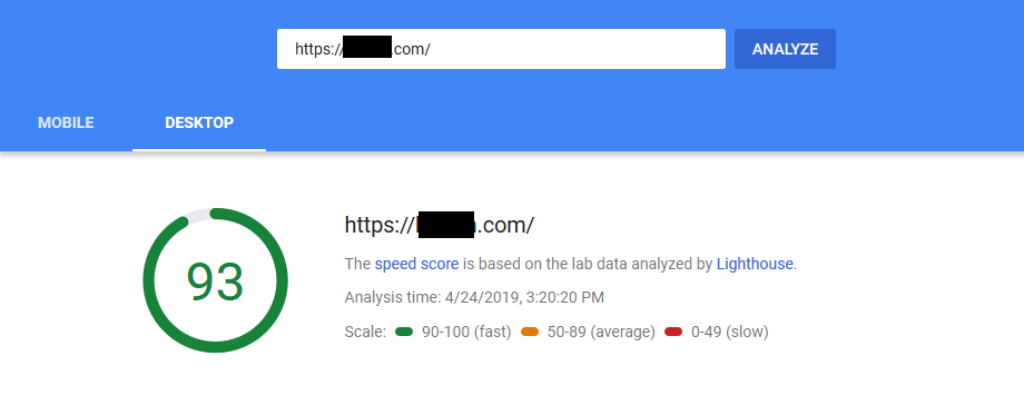 Google PageSpeeds Insight desktop test