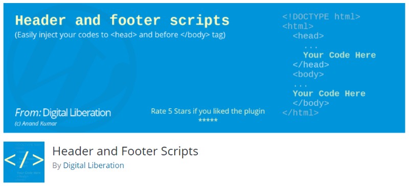 Header and Footer Scripts plugin in wordpress