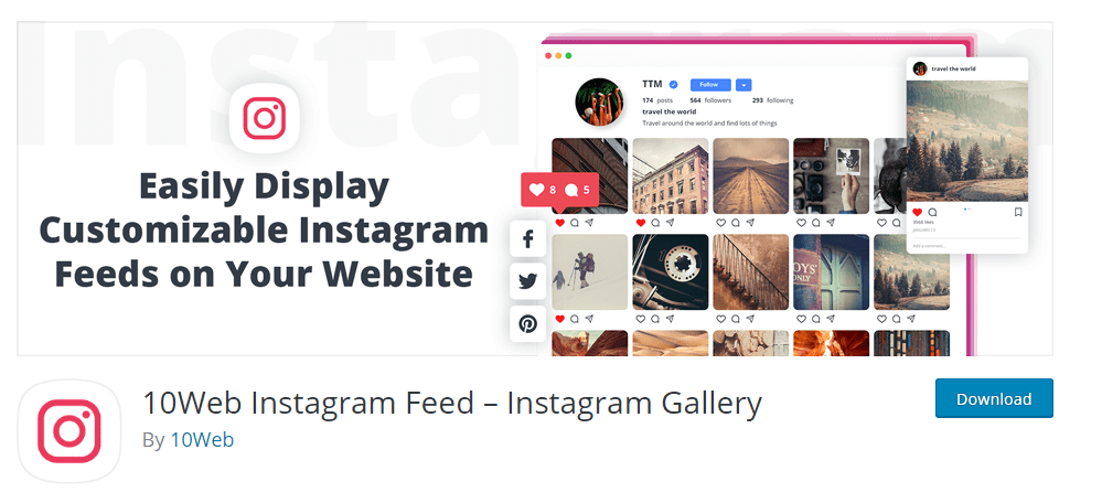 Instagram Feed and Instagram Gallery plugin by 10Web