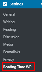 Reading Time WP plugin menu