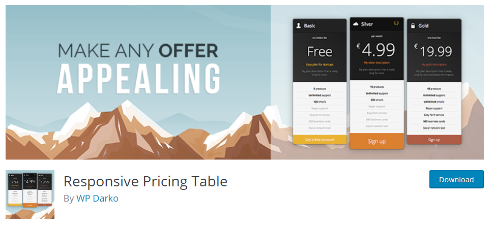 Responsive Pricing Table plugin in WordPress