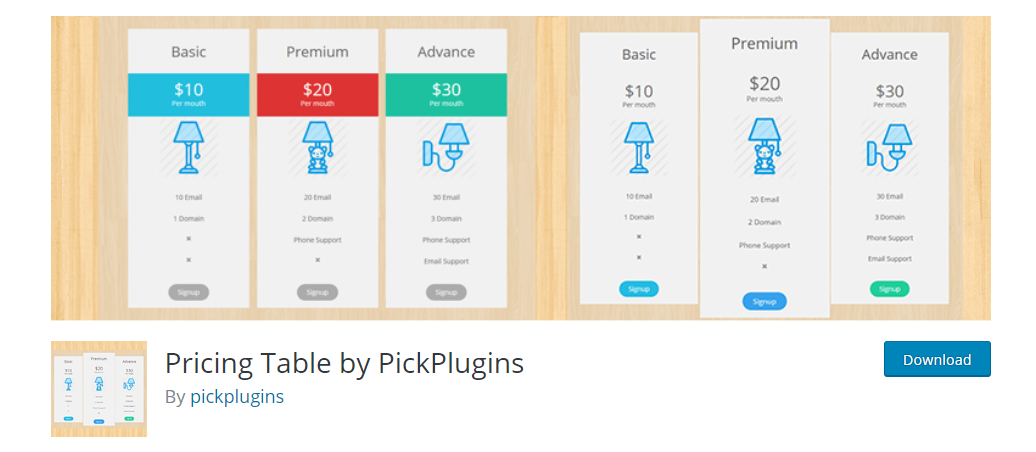 WordPress Pricing Tables plugin by PickPlugins