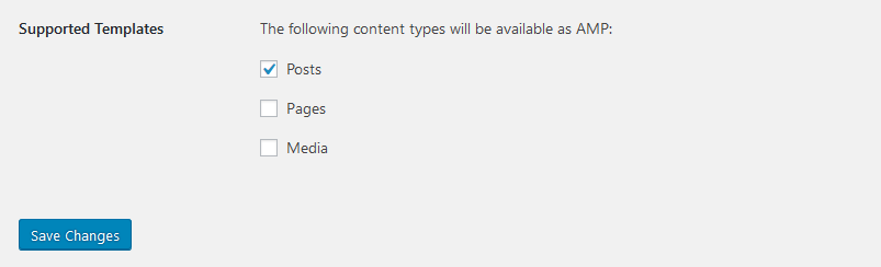 select the content types for the amp site