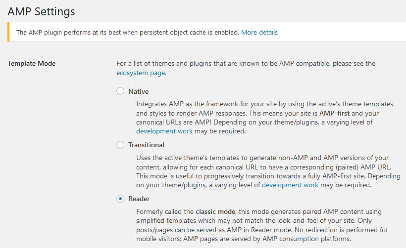 AMP settings templates