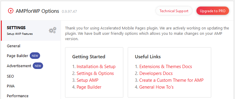AMP for WP plugin settings