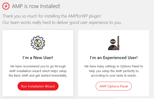 Run installation wizard of AMP for WP