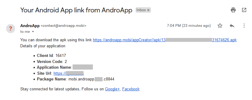 Email with apk download link