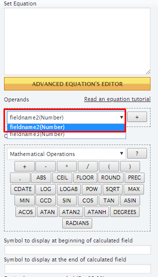 build a simple equation of adding the number fields