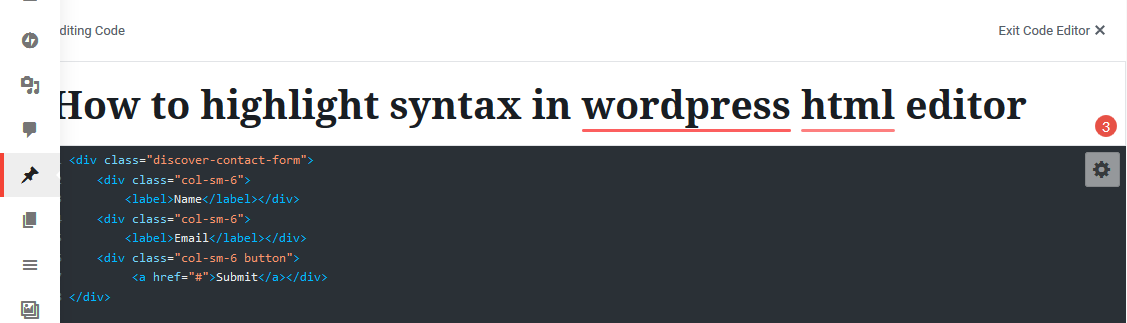 code syntax is highlighted in wordpress html editor