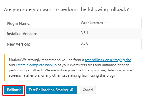 Confirm the rollback