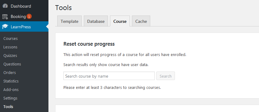 courses management settings tools